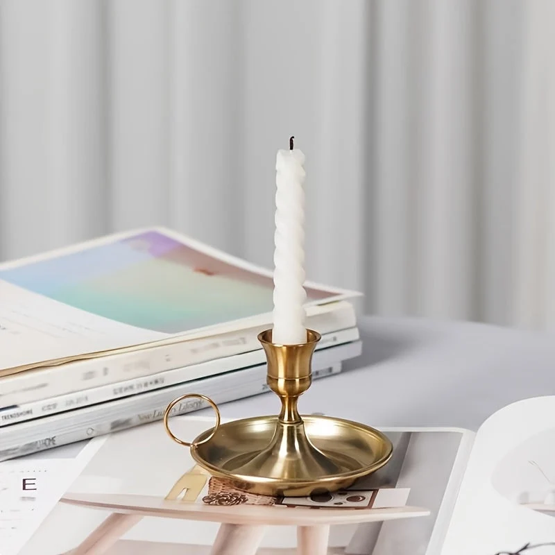 Euroselle Elegant Golden Metal Candlestick For Romantic Table Settings