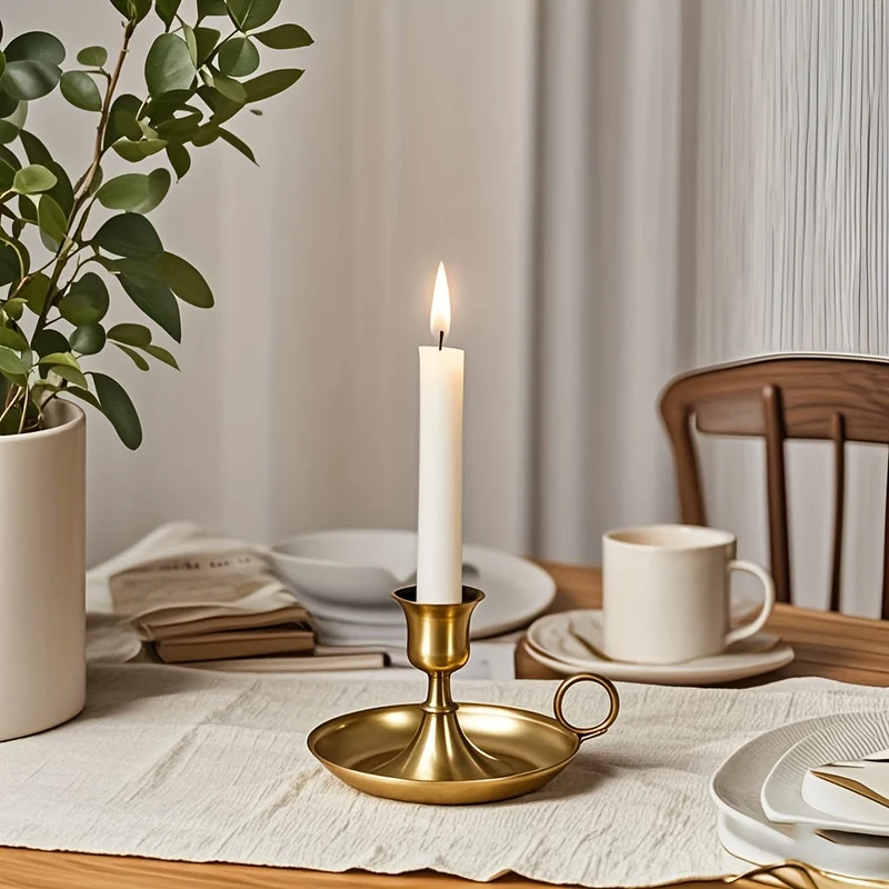 Euroselle Elegant Golden Metal Candlestick For Romantic Table Settings