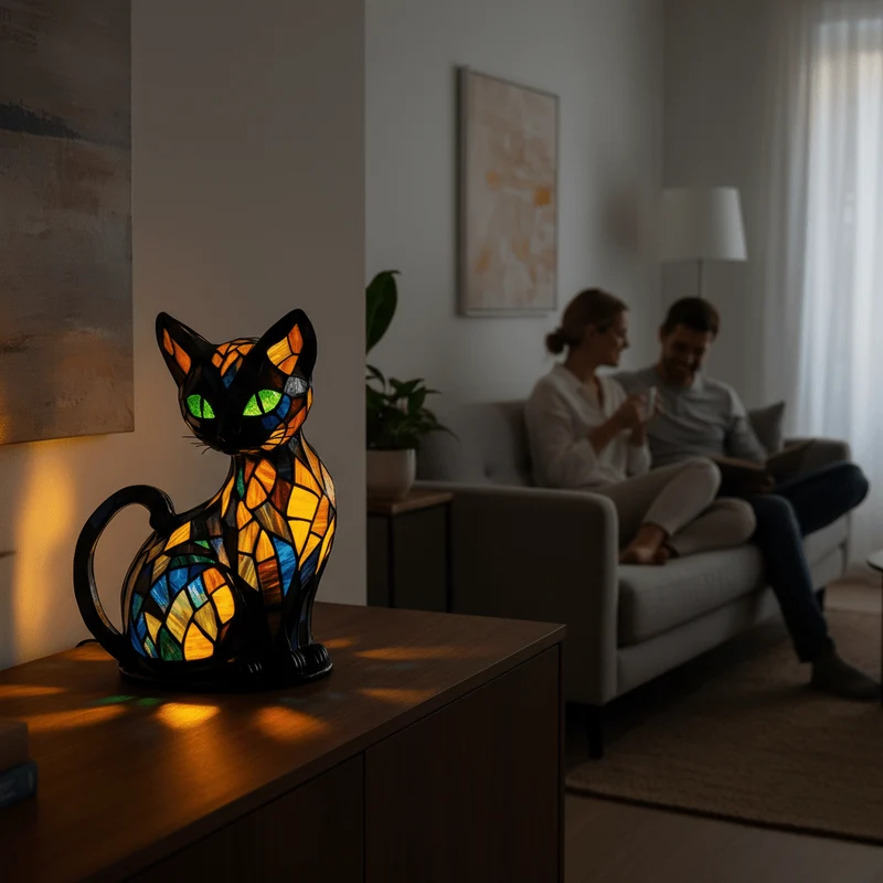 Euroselle Cute Cat Night Lamp With Soft LED Glow For Calming Ambient Light