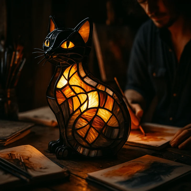 Euroselle Cute Cat Night Lamp With Soft LED Glow For Calming Ambient Light