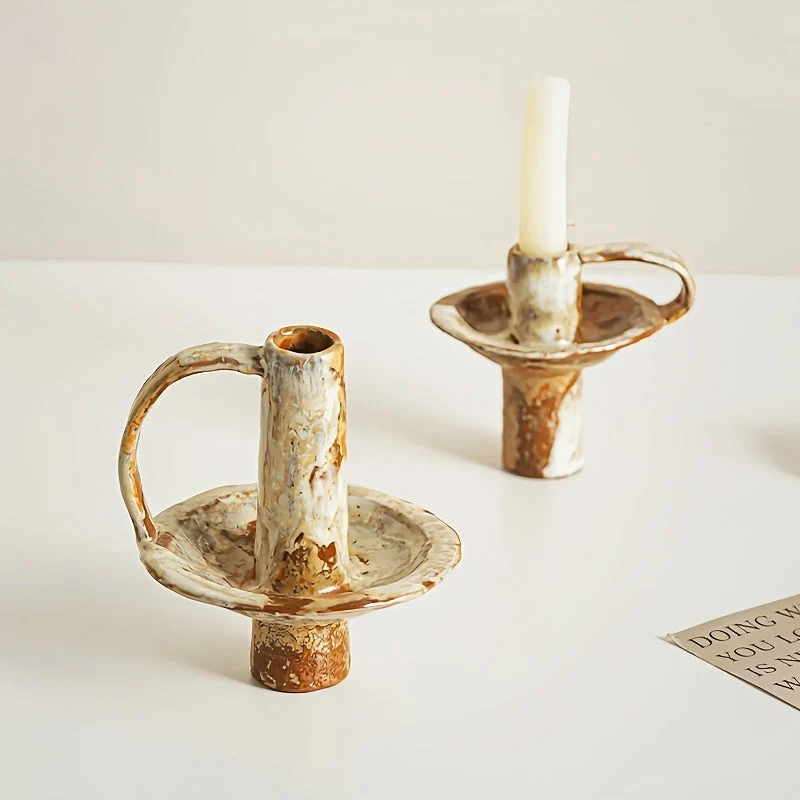 Euroselle Handcrafted Ceramic Candlestick With Retro Design