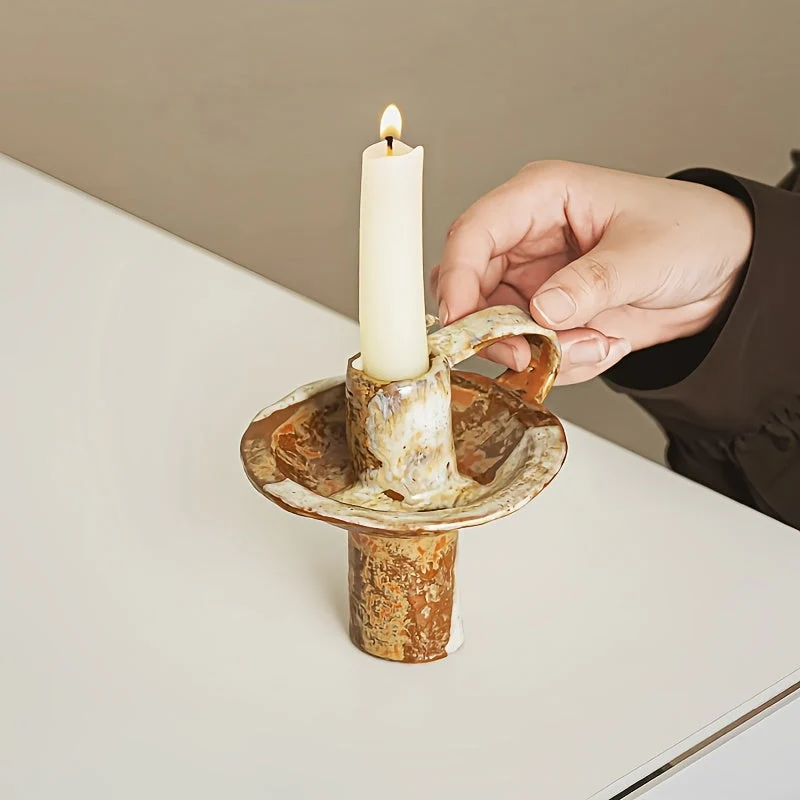 Euroselle Handcrafted Ceramic Candlestick With Retro Design