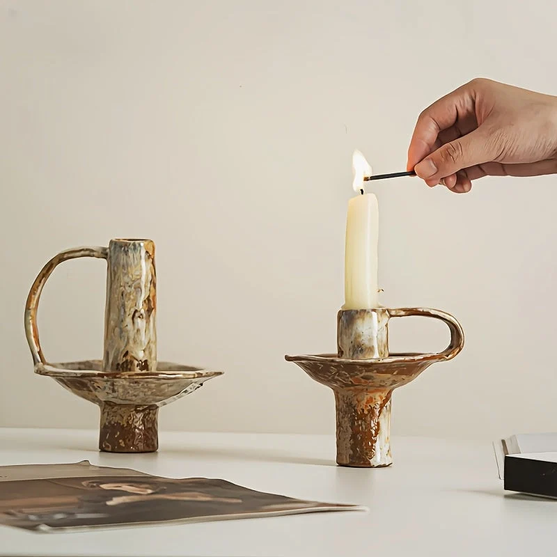 Euroselle Handcrafted Ceramic Candlestick With Retro Design