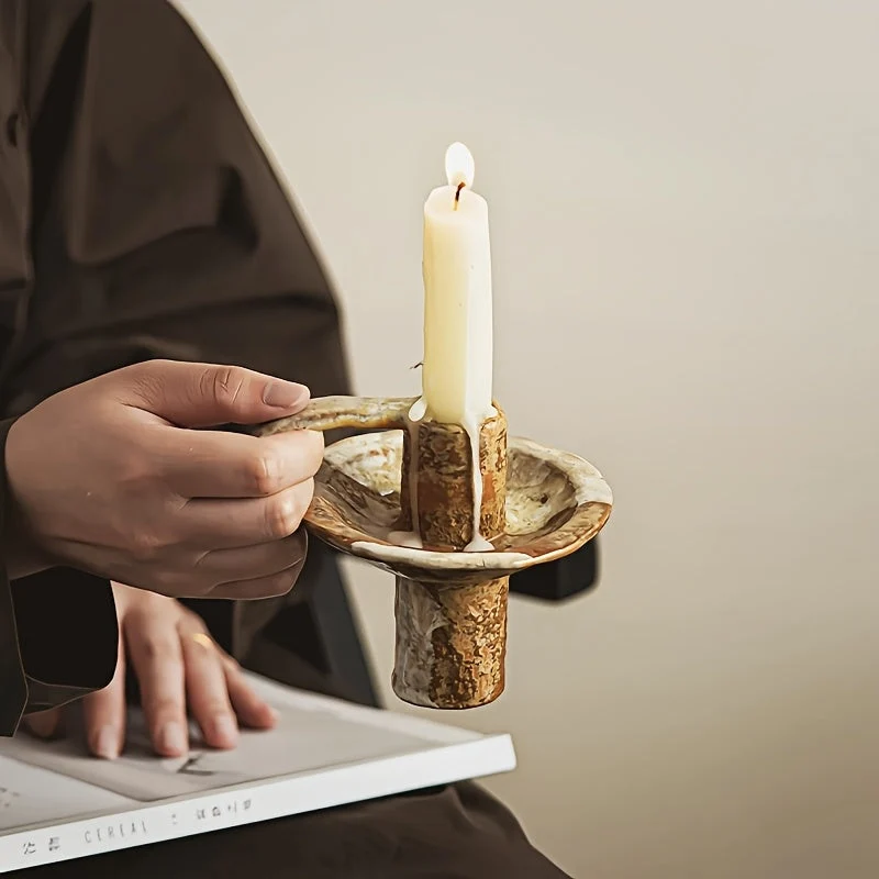 Euroselle Handcrafted Ceramic Candlestick With Retro Design