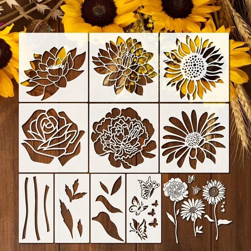 Euroselle 10-Piece Floral Stencil Set For Creative DIY Projects