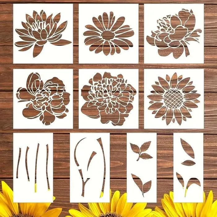 Euroselle 10-Piece Floral Stencil Set For Creative DIY Projects