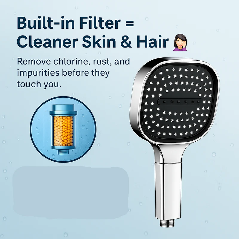 Euroselle High-Pressure Filtered Shower Head With Turbo Boost And Rain Spray