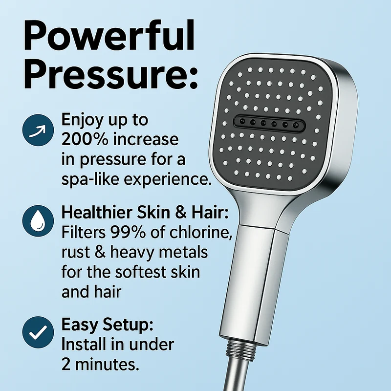 Euroselle High-Pressure Filtered Shower Head With Turbo Boost And Rain Spray