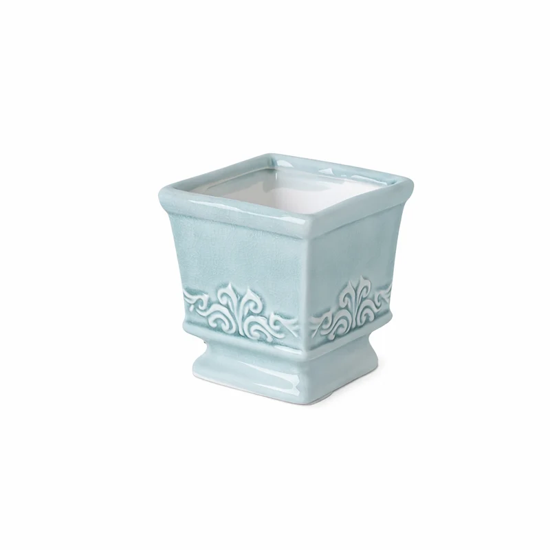 Euroselle Vintage Ceramic Planter With Compact Square Design For Elegant Indoor Plant Display