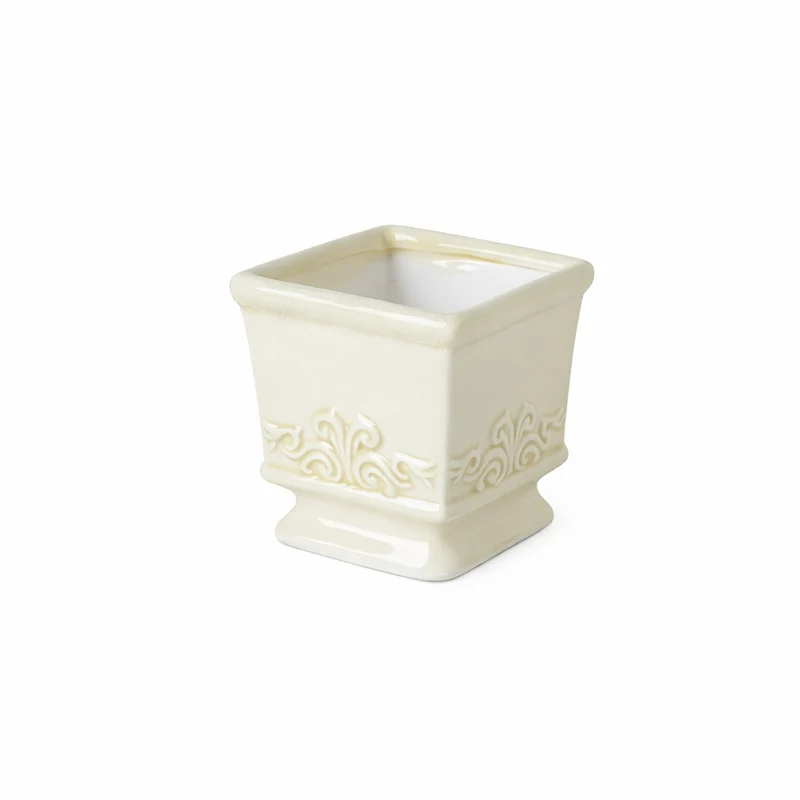 Euroselle Vintage Ceramic Planter With Compact Square Design For Elegant Indoor Plant Display