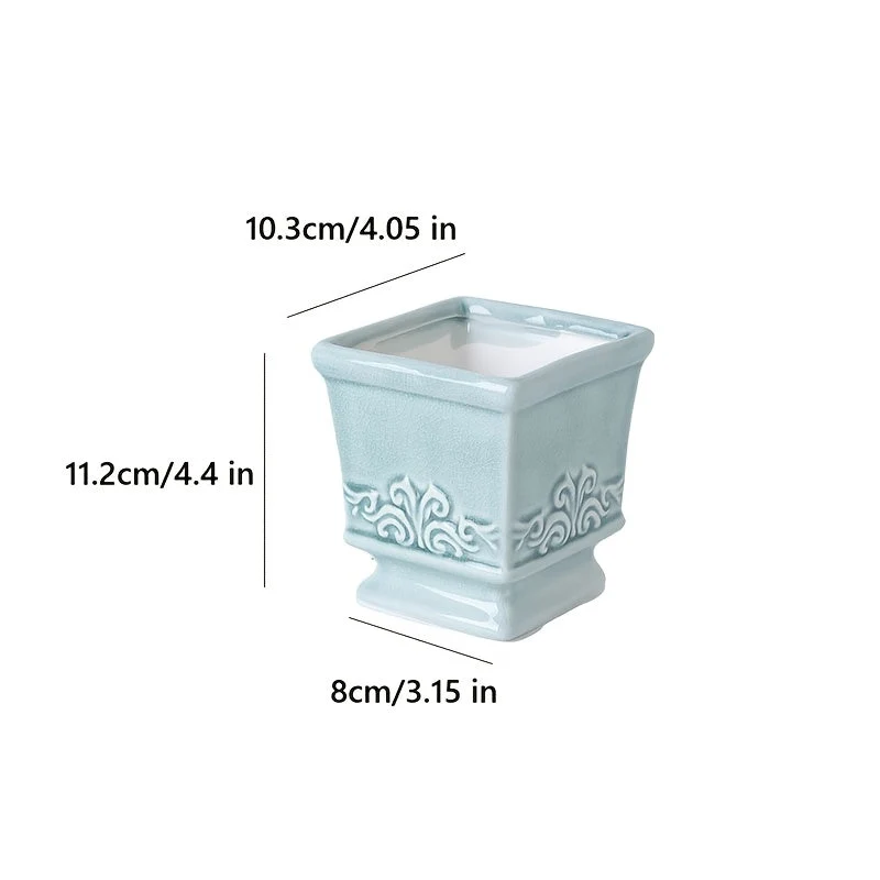 Euroselle Vintage Ceramic Planter With Compact Square Design For Elegant Indoor Plant Display