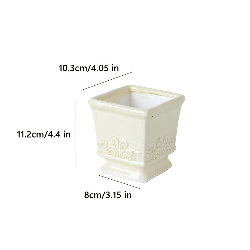Euroselle Vintage Ceramic Planter With Compact Square Design For Elegant Indoor Plant Display