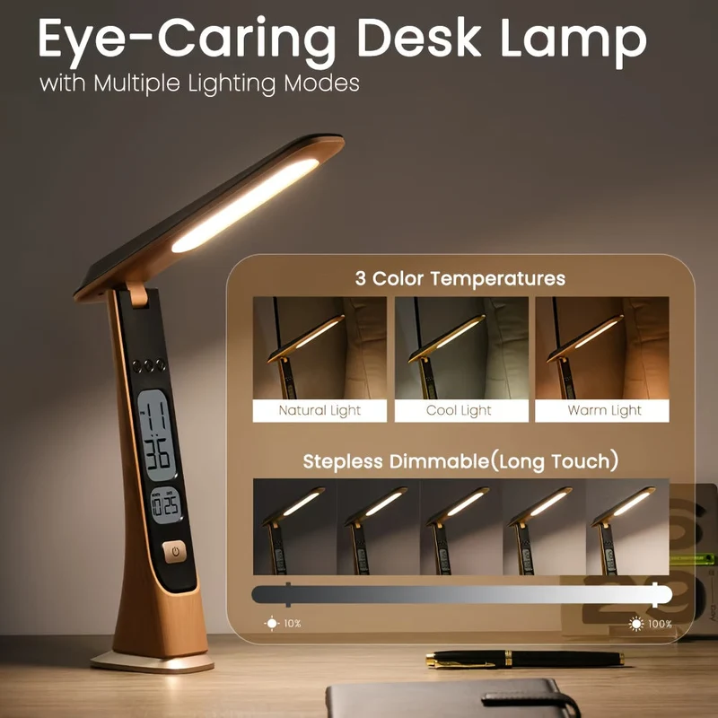 Euroselle Foldable LED Desk Lamp With Time Display