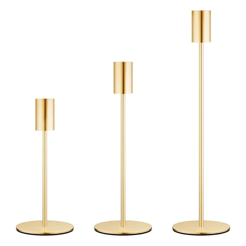 Euroselle Three-Piece Golden Iron Candlestick Holders