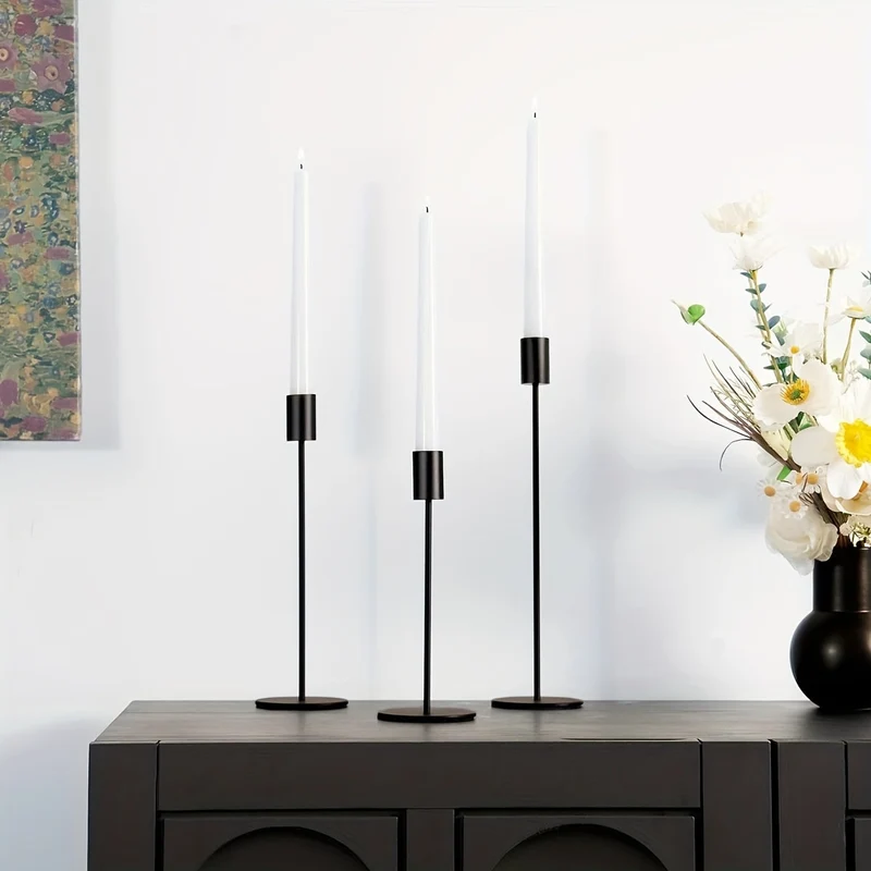 Euroselle Three-Piece Golden Iron Candlestick Holders