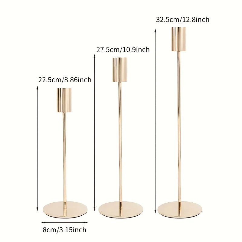 Euroselle Three-Piece Golden Iron Candlestick Holders