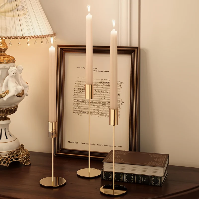 Euroselle Three-Piece Golden Iron Candlestick Holders