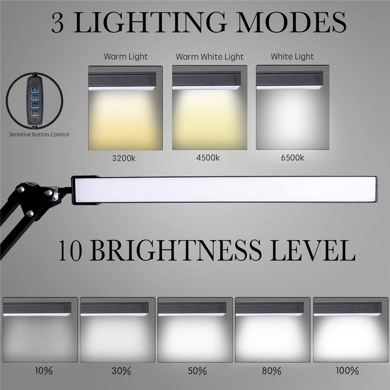 Euroselle Ultra Bright Adjustable LED Clip Lamp With Three Color Temperatures