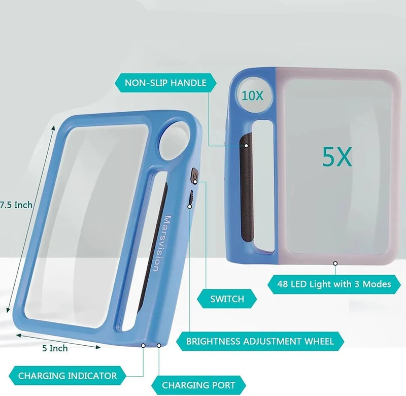 Euroselle USB Rechargeable Handheld Magnifying Glass With LED Light 5x 10x