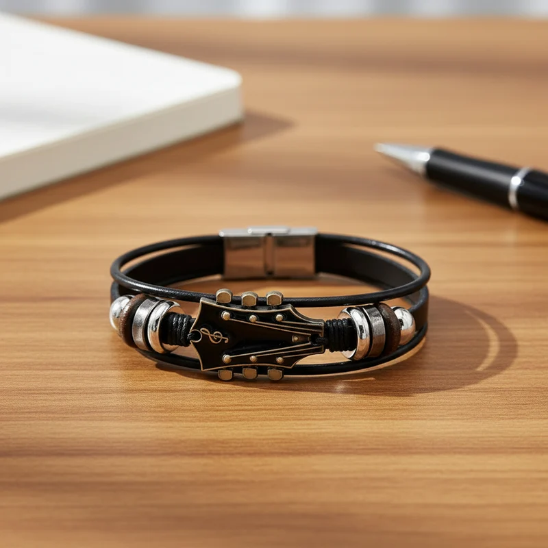 Euroselle Leather Bracelet Inspired By Musical Guitars