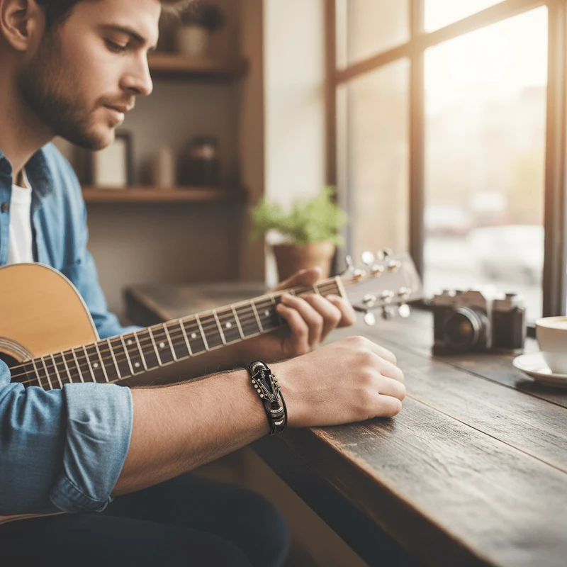 Euroselle Leather Bracelet Inspired By Musical Guitars