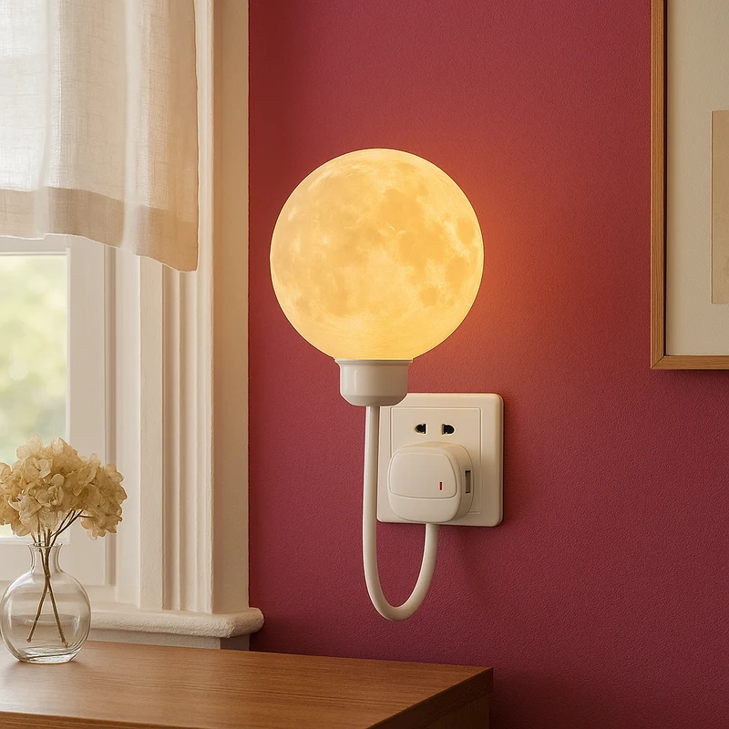 Euroselle Moon-Inspired Spherical Wall Light LED 3000K Warm White Plug-In Fixture