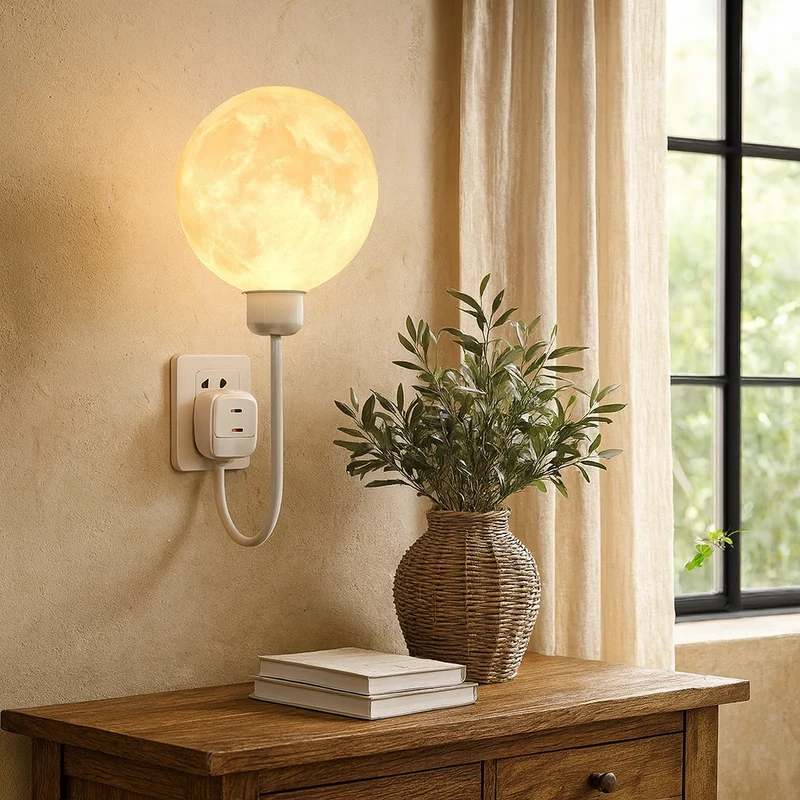 Euroselle Moon-Inspired Spherical Wall Light LED 3000K Warm White Plug-In Fixture