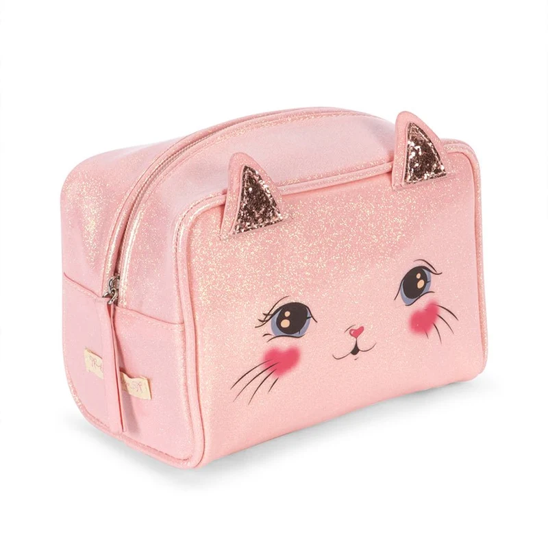 Katzen-Pouch in Cerise-Glitzerrosa