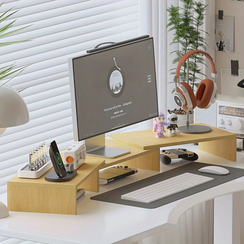 Euroselle Adjustable Dual Monitor Mount With Laptop And Accessory Organizer