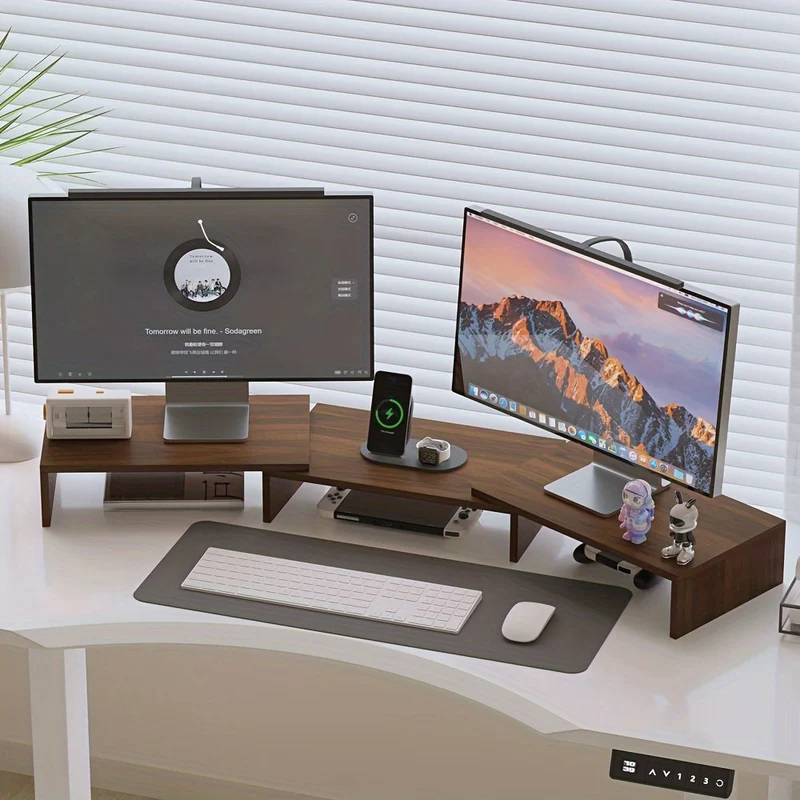 Euroselle Adjustable Dual Monitor Mount With Laptop And Accessory Organizer