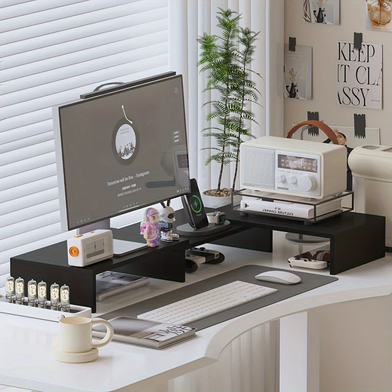 Euroselle Adjustable Dual Monitor Mount With Laptop And Accessory Organizer