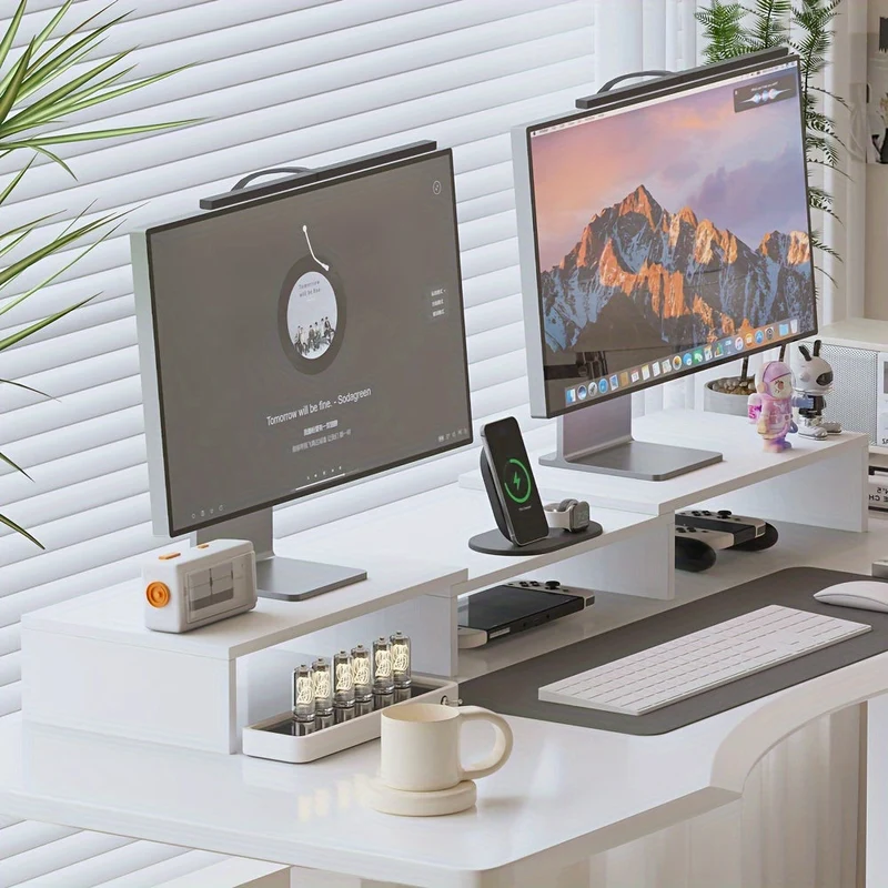 Euroselle Adjustable Dual Monitor Mount With Laptop And Accessory Organizer