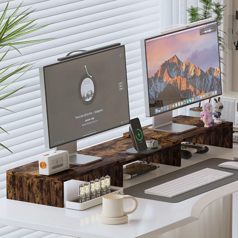 Euroselle Adjustable Dual Monitor Mount With Laptop And Accessory Organizer