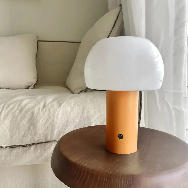 Euroselle Mushroom LED Table Lamp Iron Acrylic Cordless Rechargeable With Touch Switch