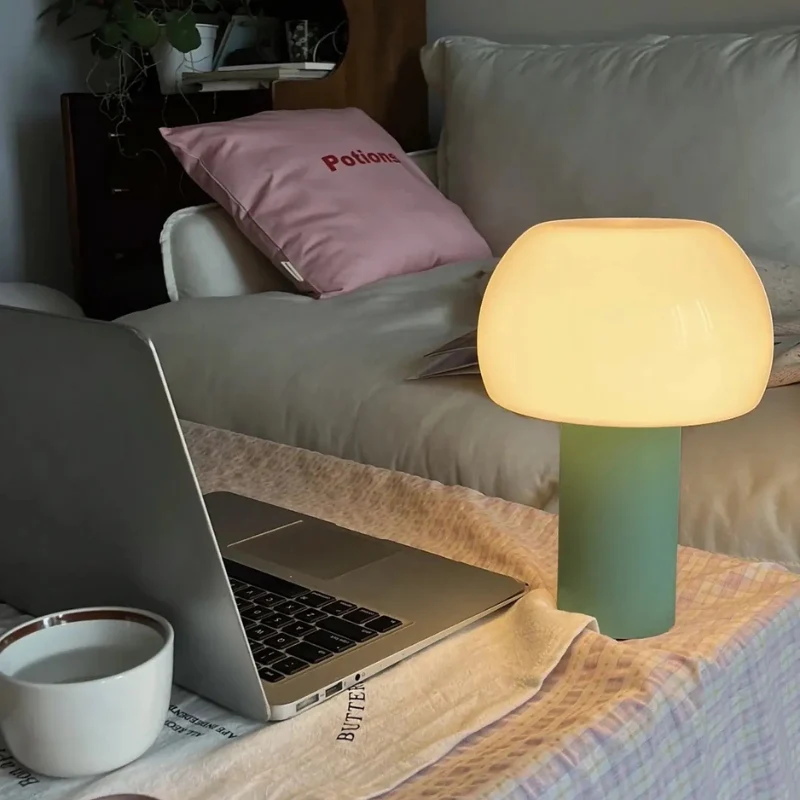 Euroselle Mushroom LED Table Lamp Iron Acrylic Cordless Rechargeable With Touch Switch