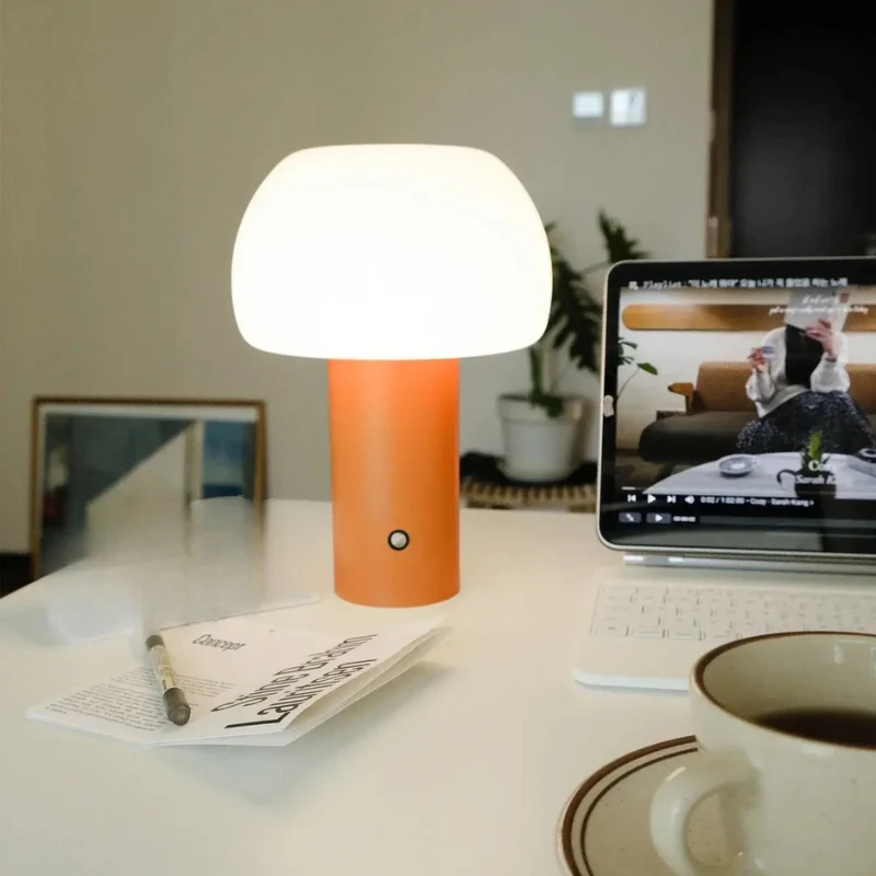Euroselle Mushroom LED Table Lamp Iron Acrylic Cordless Rechargeable With Touch Switch