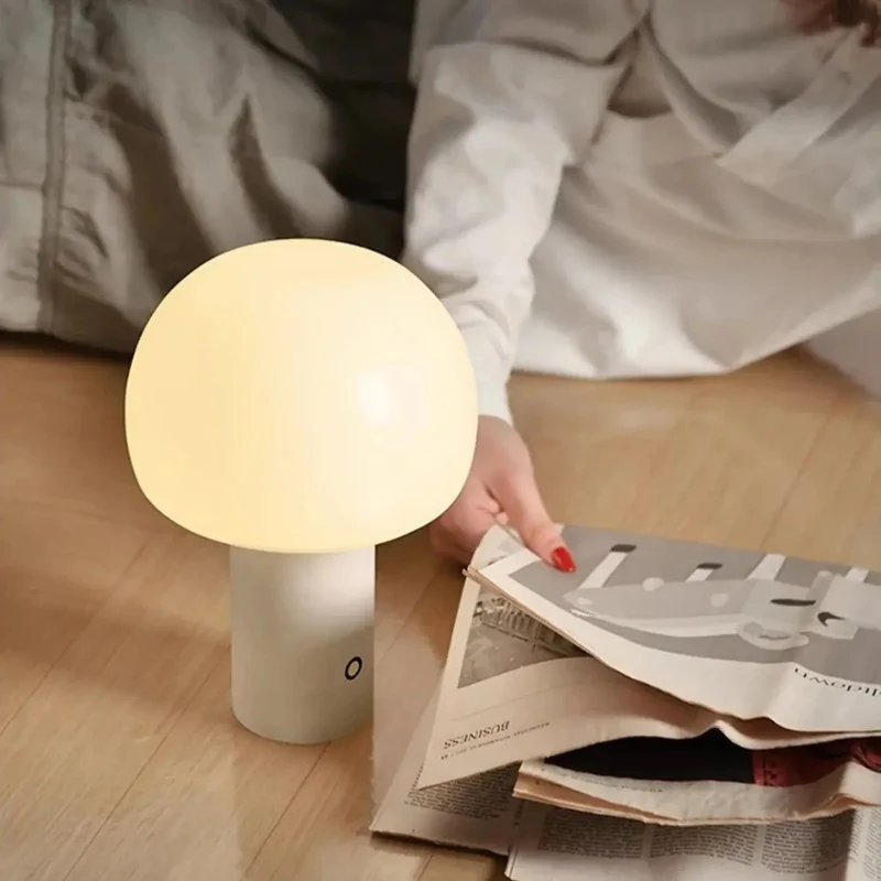 Euroselle Mushroom LED Table Lamp Iron Acrylic Cordless Rechargeable With Touch Switch