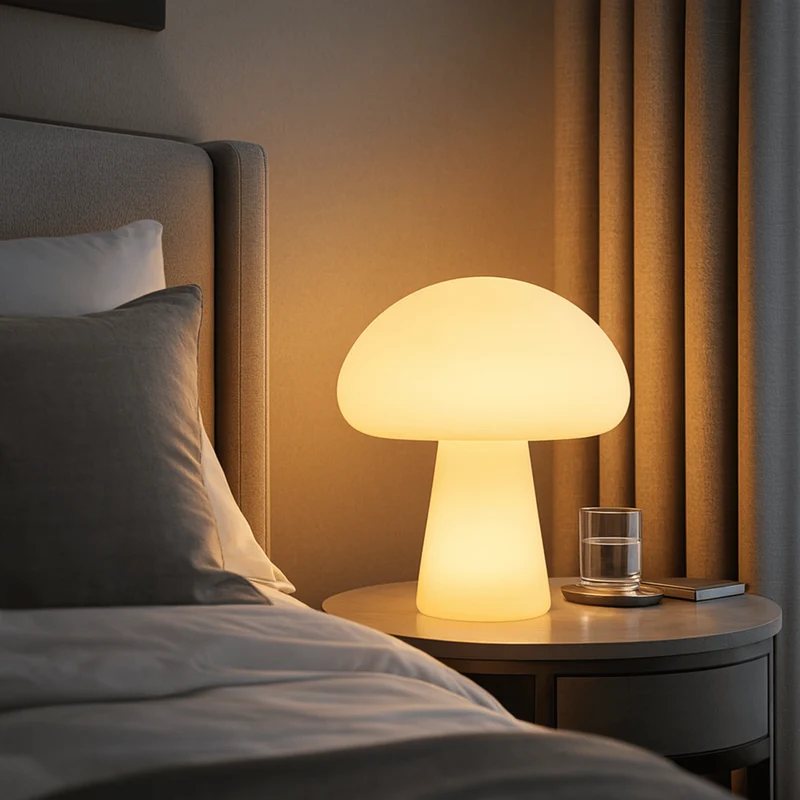 Euroselle Mushroom Table Lamp With Rechargeable Battery And Touch Dimmer Warm Light