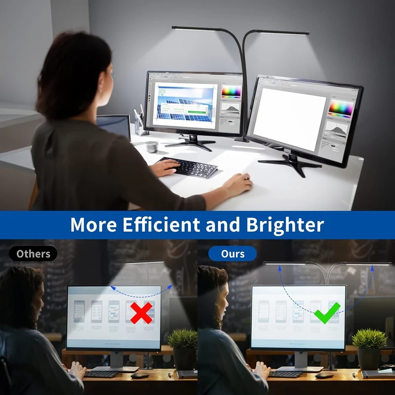 Euroselle Dual-Tube Clip-On LED Reading Lamp With Adjustable Brightness