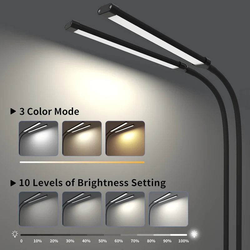 Euroselle Dual-Tube Clip-On LED Reading Lamp With Adjustable Brightness