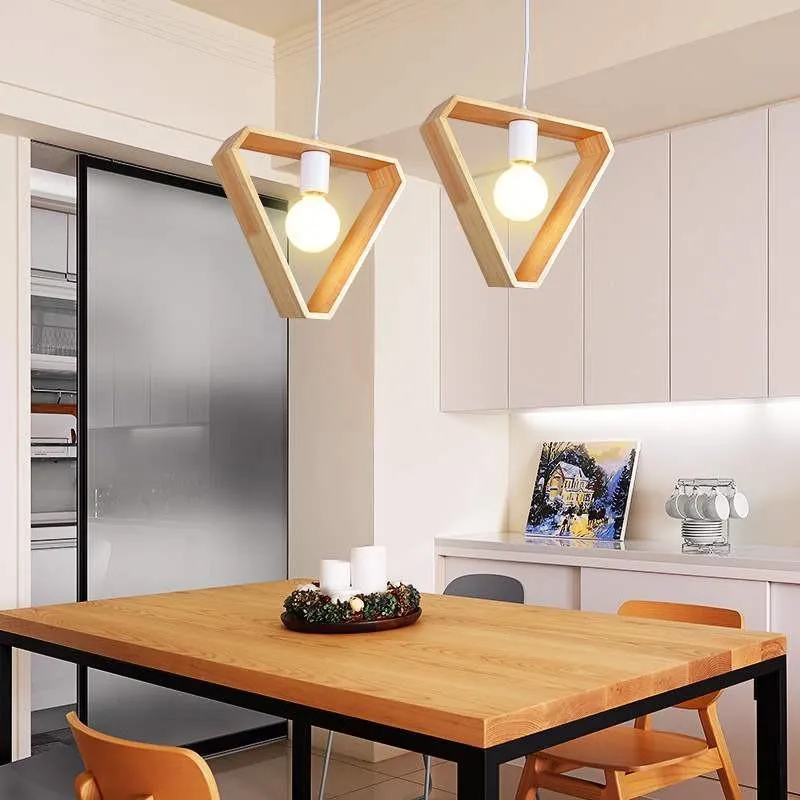 Euroselle Geometric Wooden Hanging Pendant Light For Indoor Rooms