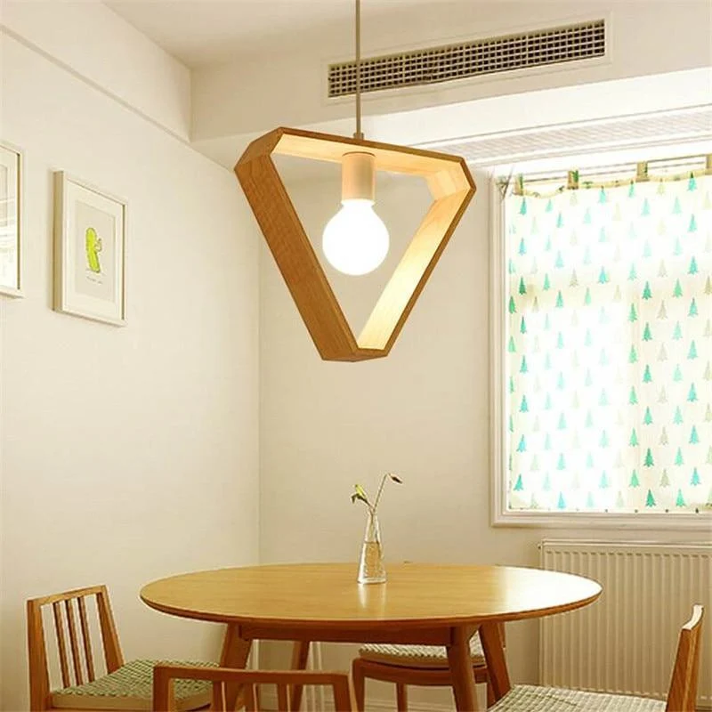 Euroselle Geometric Wooden Hanging Pendant Light For Indoor Rooms