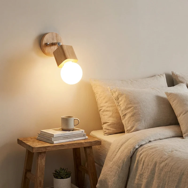 Euroselle Adjustable Wood and Metal Wall Sconce IP44 E26 E27 Fixture