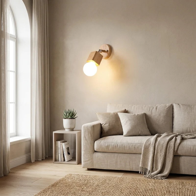 Euroselle Adjustable Wood and Metal Wall Sconce IP44 E26 E27 Fixture