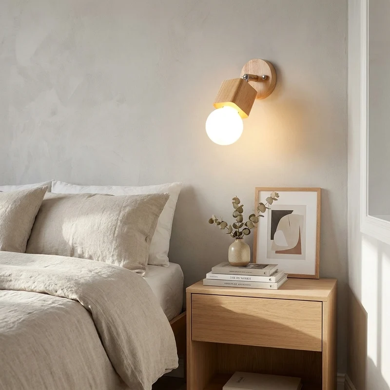 Euroselle Adjustable Wood and Metal Wall Sconce IP44 E26 E27 Fixture