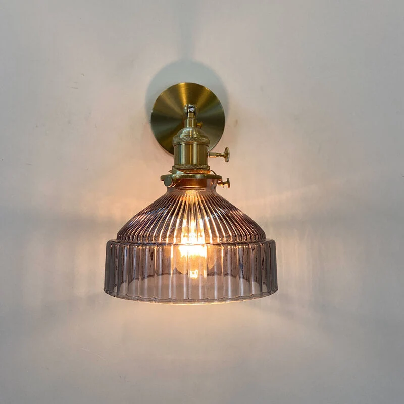 Euroselle Wall Sconce With Glass Dome, Brass Finish, E26 Hardwired Indoor Light Fixture