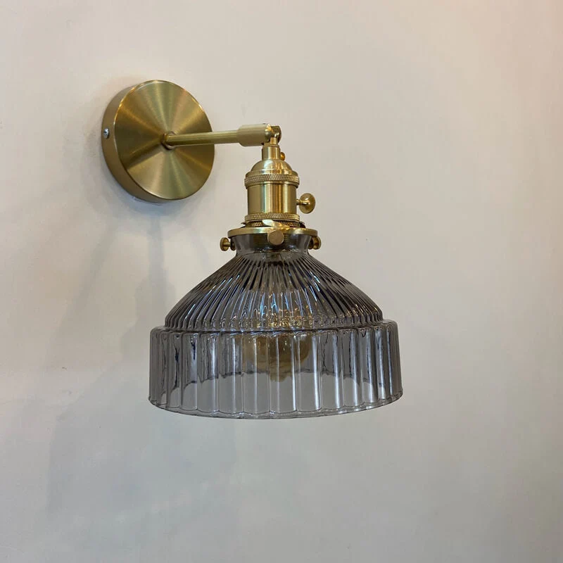 Euroselle Wall Sconce With Glass Dome, Brass Finish, E26 Hardwired Indoor Light Fixture
