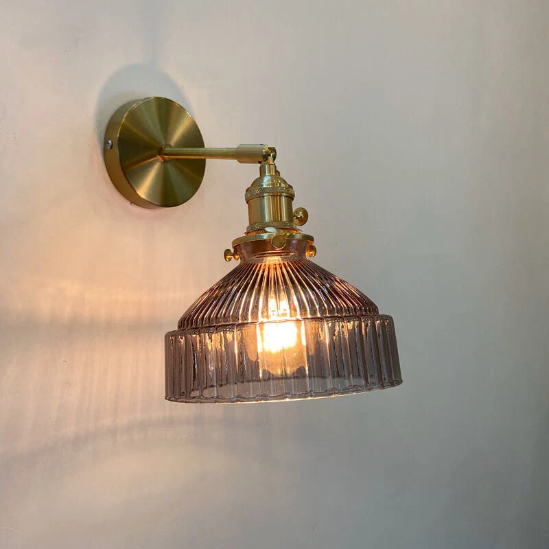 Euroselle Wall Sconce With Glass Dome, Brass Finish, E26 Hardwired Indoor Light Fixture