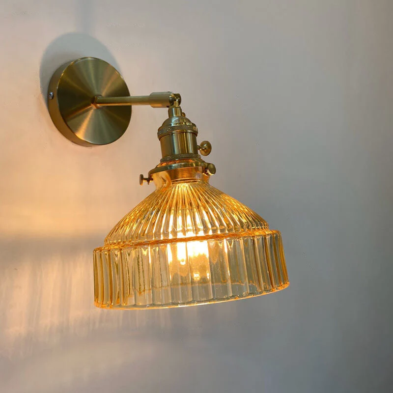 Euroselle Wall Sconce With Glass Dome, Brass Finish, E26 Hardwired Indoor Light Fixture