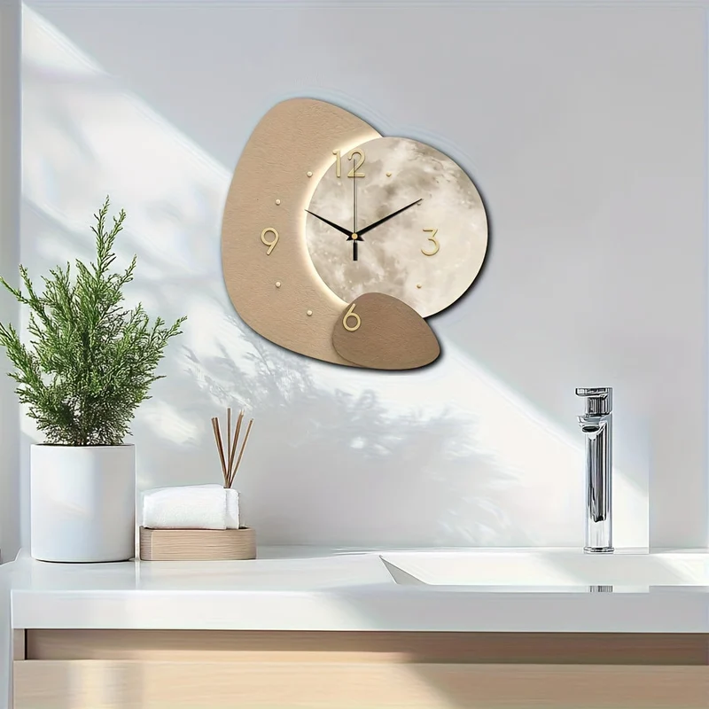 Euroselle Designer Wooden Wall Clock With Golden Highlights